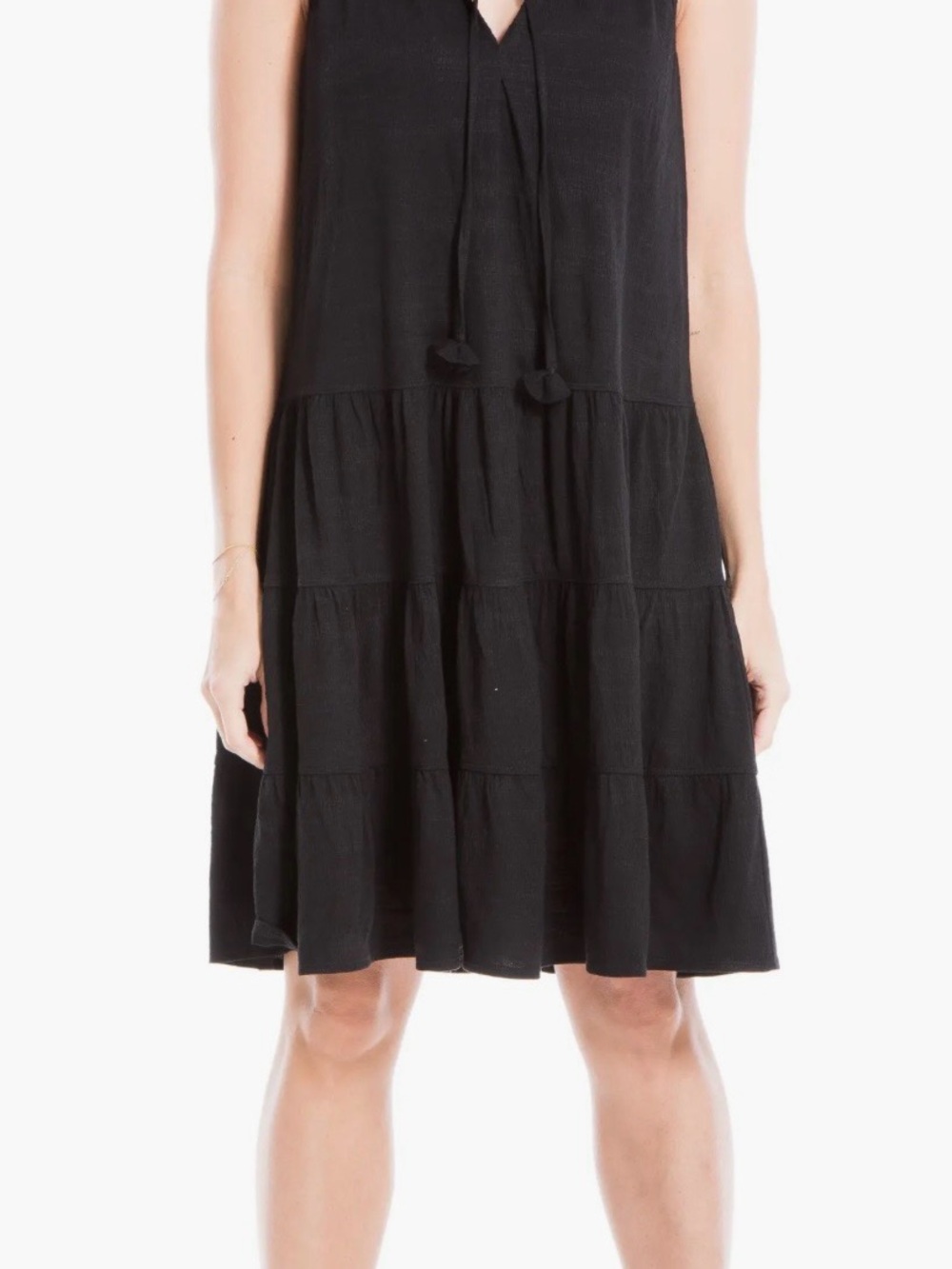 Max Studio Black Tiered Tie-Front Mini Dress